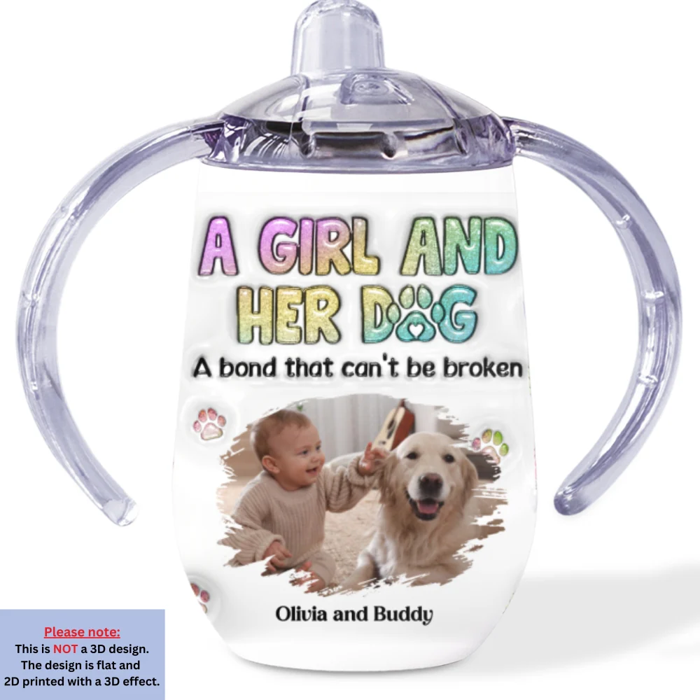 A Baby And Her Dog Photo - Personalized Custom 3D Inflated Effect Sippy Cup With Handles - Image 6