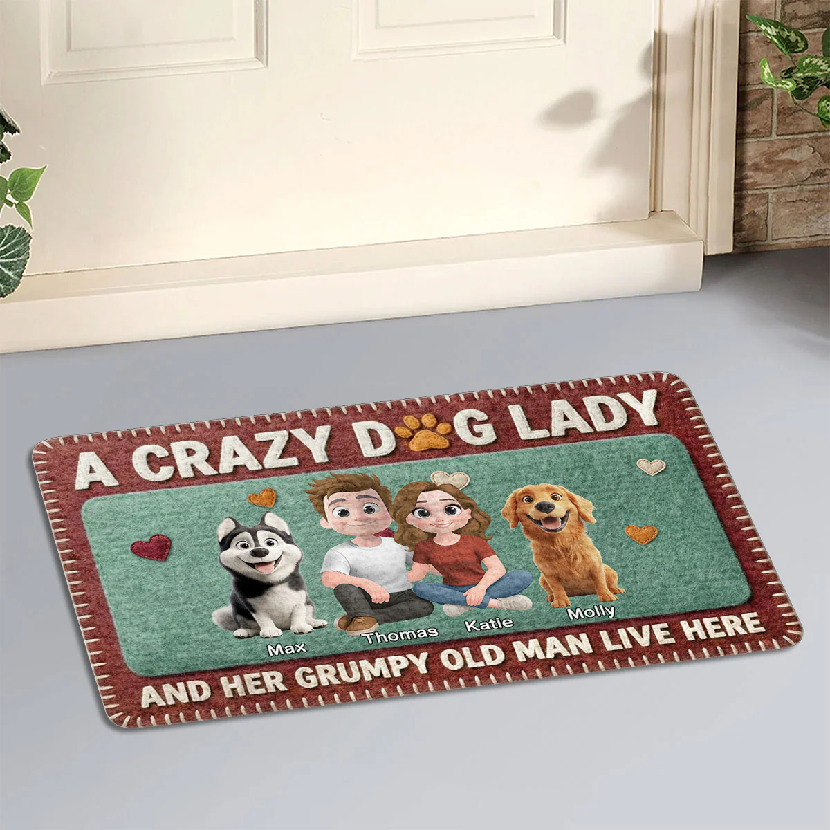 A Crazy Couple And Their Stuffy Dogs - Personalized Custom Doormat - Image 2