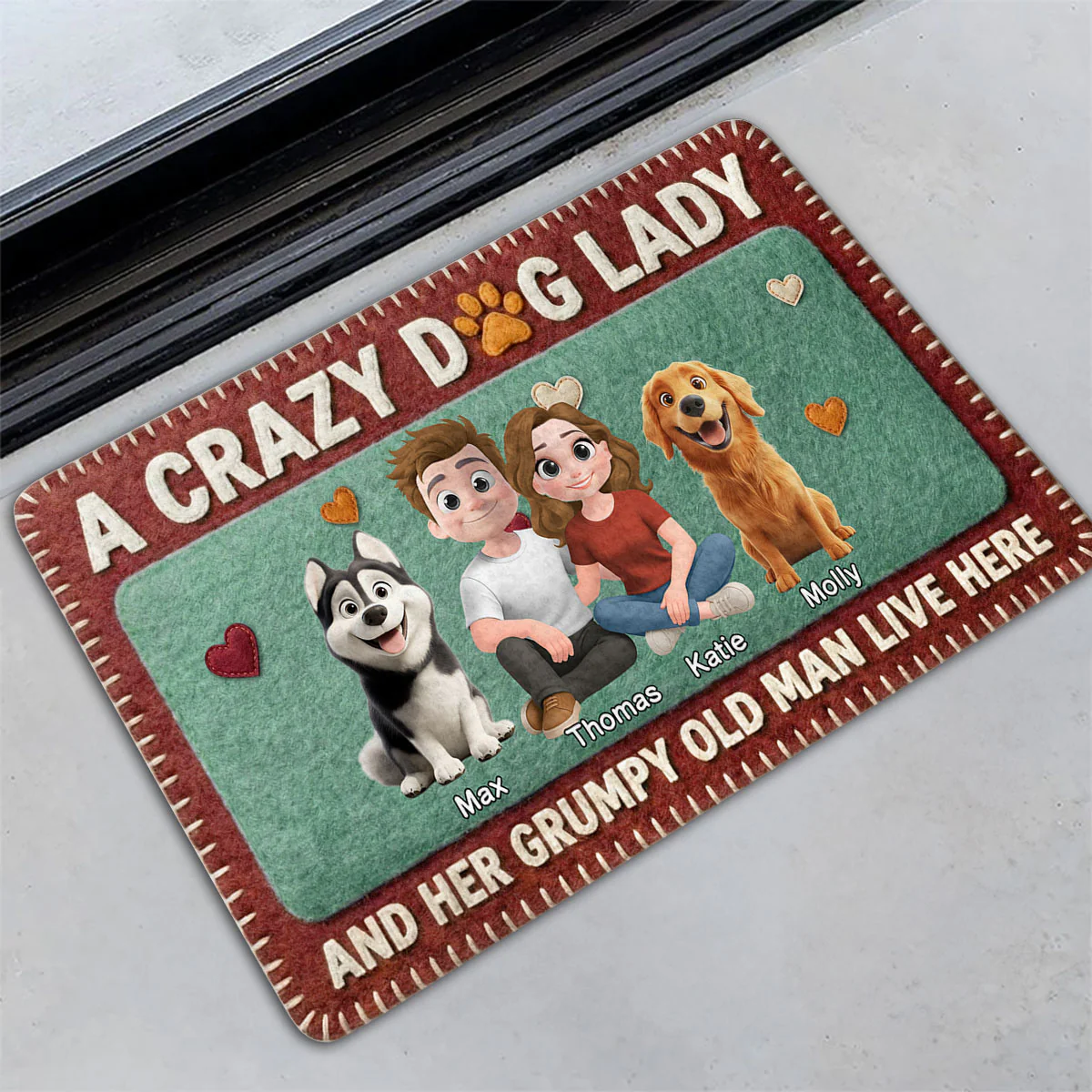 A Crazy Couple And Their Stuffy Dogs - Personalized Custom Doormat - Image 3