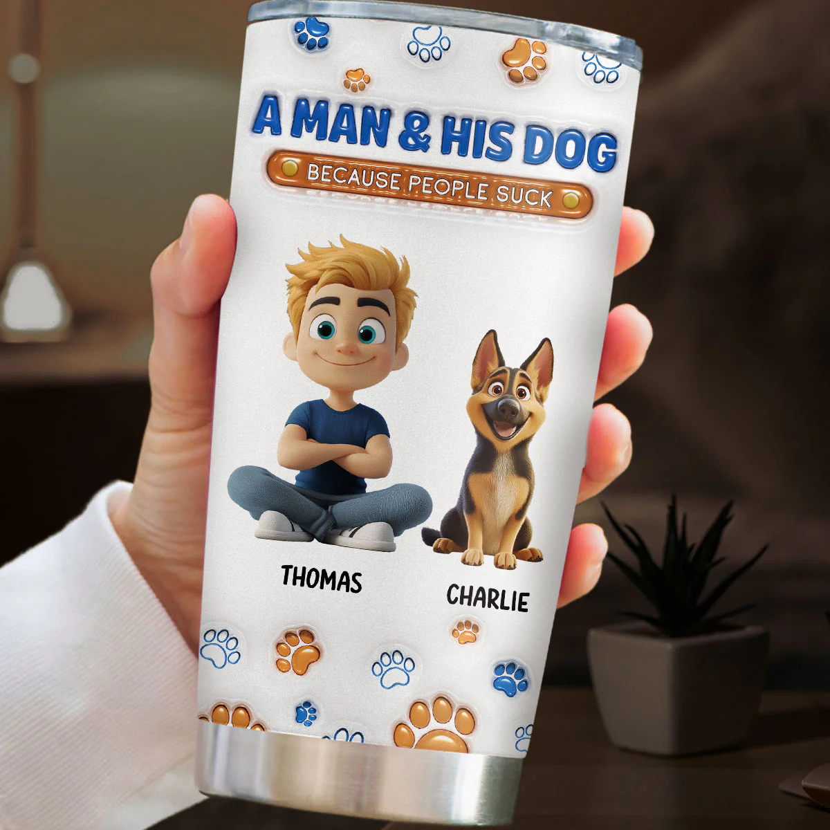 A Gentleman And His Dog - Personalized Custom 3D Inflated Effect Tumbler - Image 2