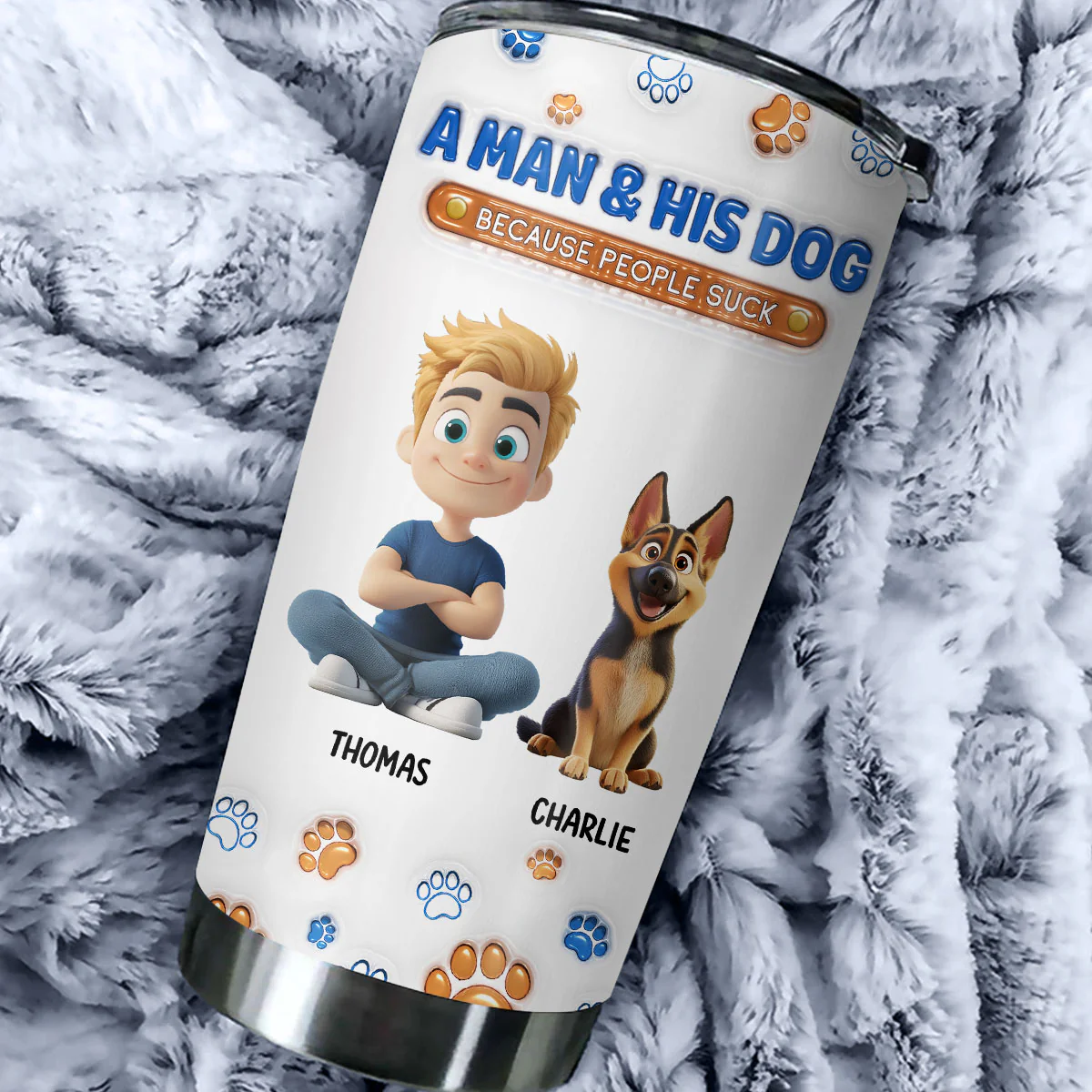 A Gentleman And His Dog - Personalized Custom 3D Inflated Effect Tumbler - Image 3
