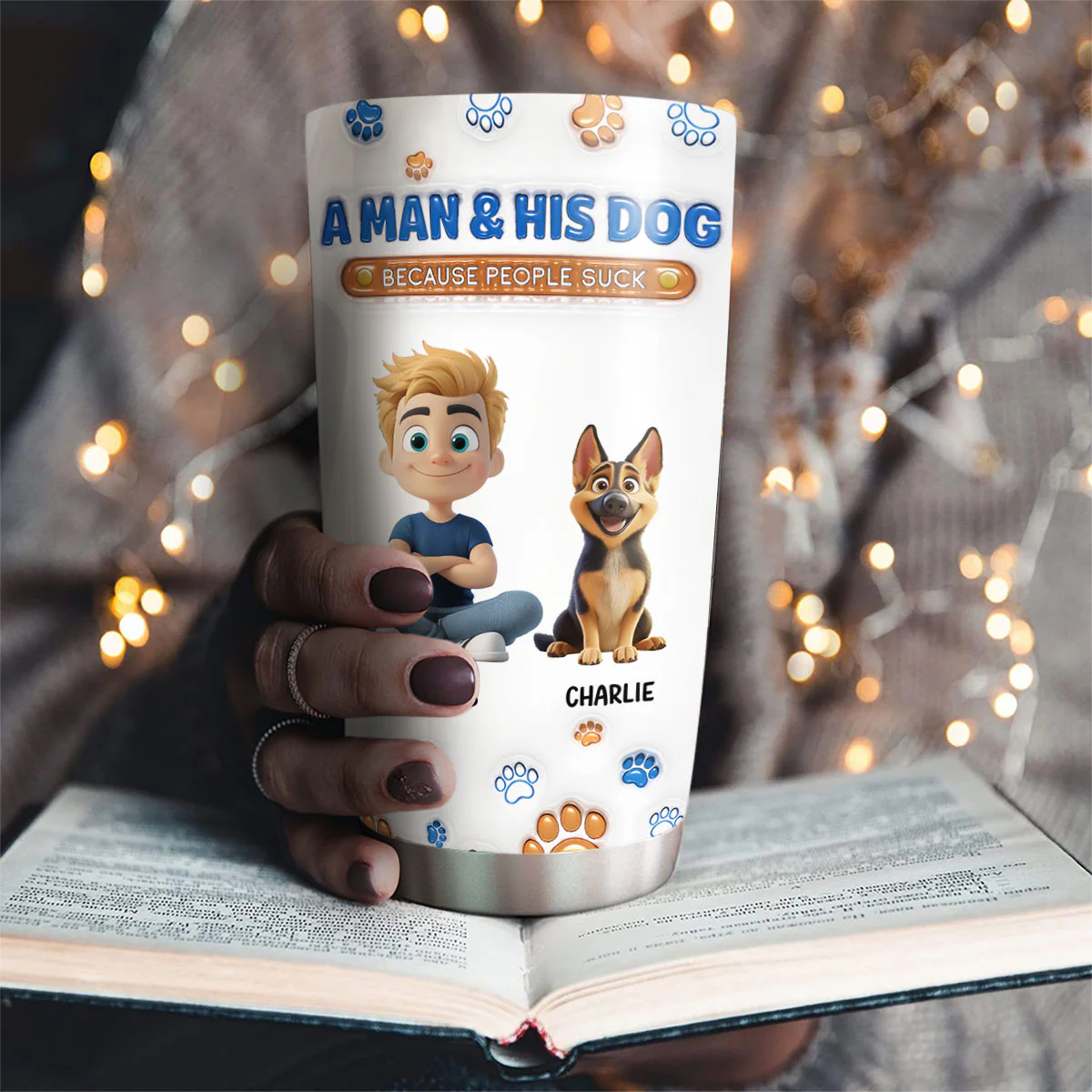 A Gentleman And His Dog - Personalized Custom 3D Inflated Effect Tumbler - Image 4