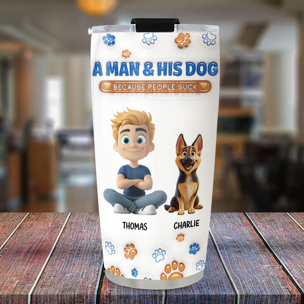 A Gentleman And His Dog - Personalized Custom 3D Inflated Effect Tumbler - Image 5
