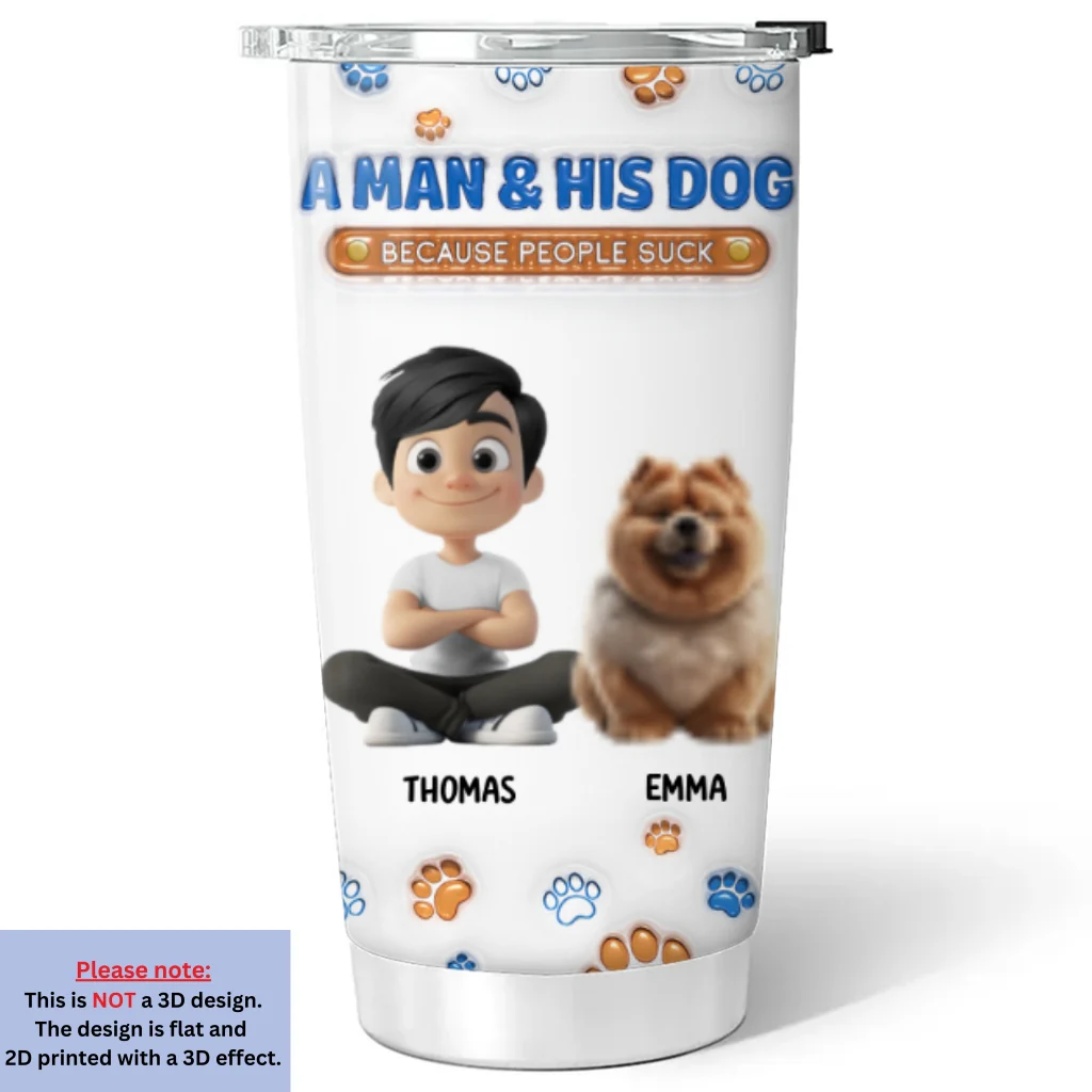A Gentleman And His Dog - Personalized Custom 3D Inflated Effect Tumbler - Image 6