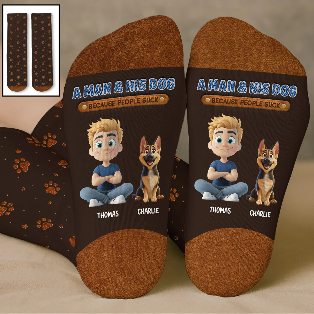 A Gentleman And His Dog - Personalized Custom Crew Socks