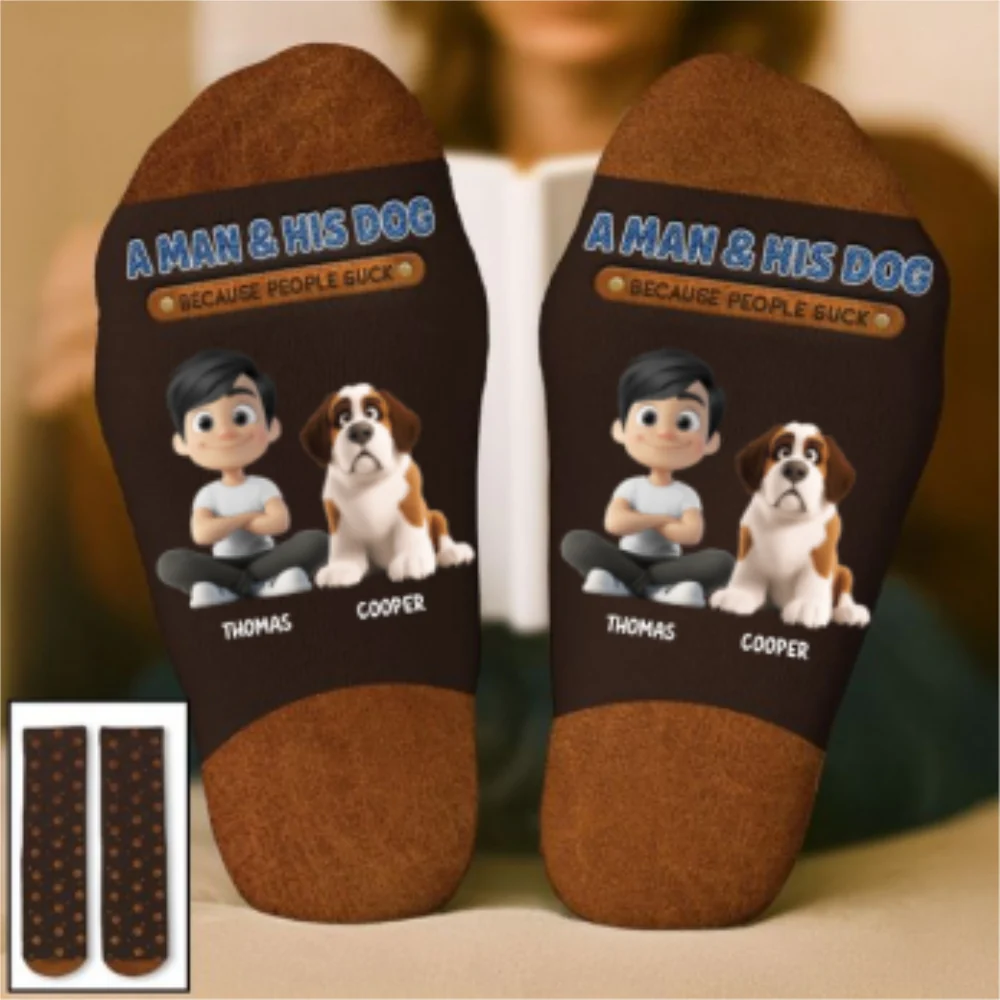A Gentleman And His Dog - Personalized Custom Crew Socks - Image 9
