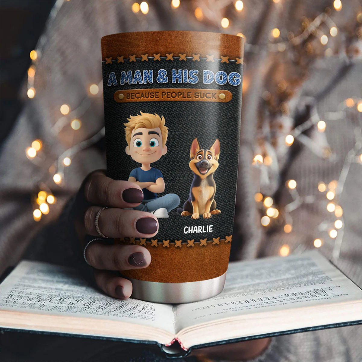 A Gentleman And His Dog - Personalized Custom Tumbler - Image 5