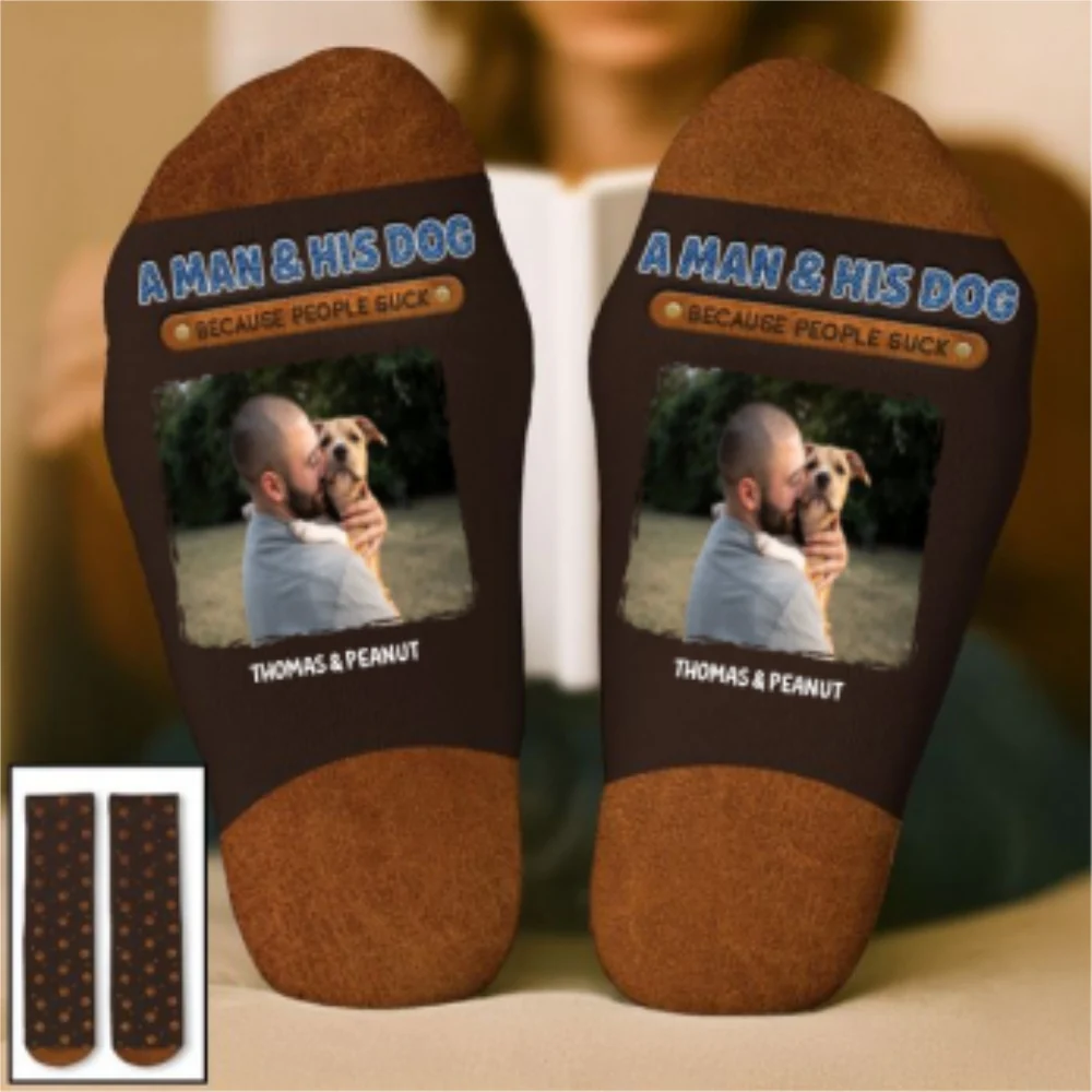 A Gentleman And His Dog Photo - Personalized Custom Crew Socks - Image 9