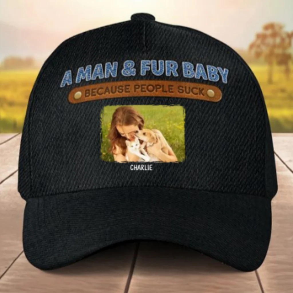 A Gentleman And His Pet Photo - Personalized Custom Classic Cap - Image 3