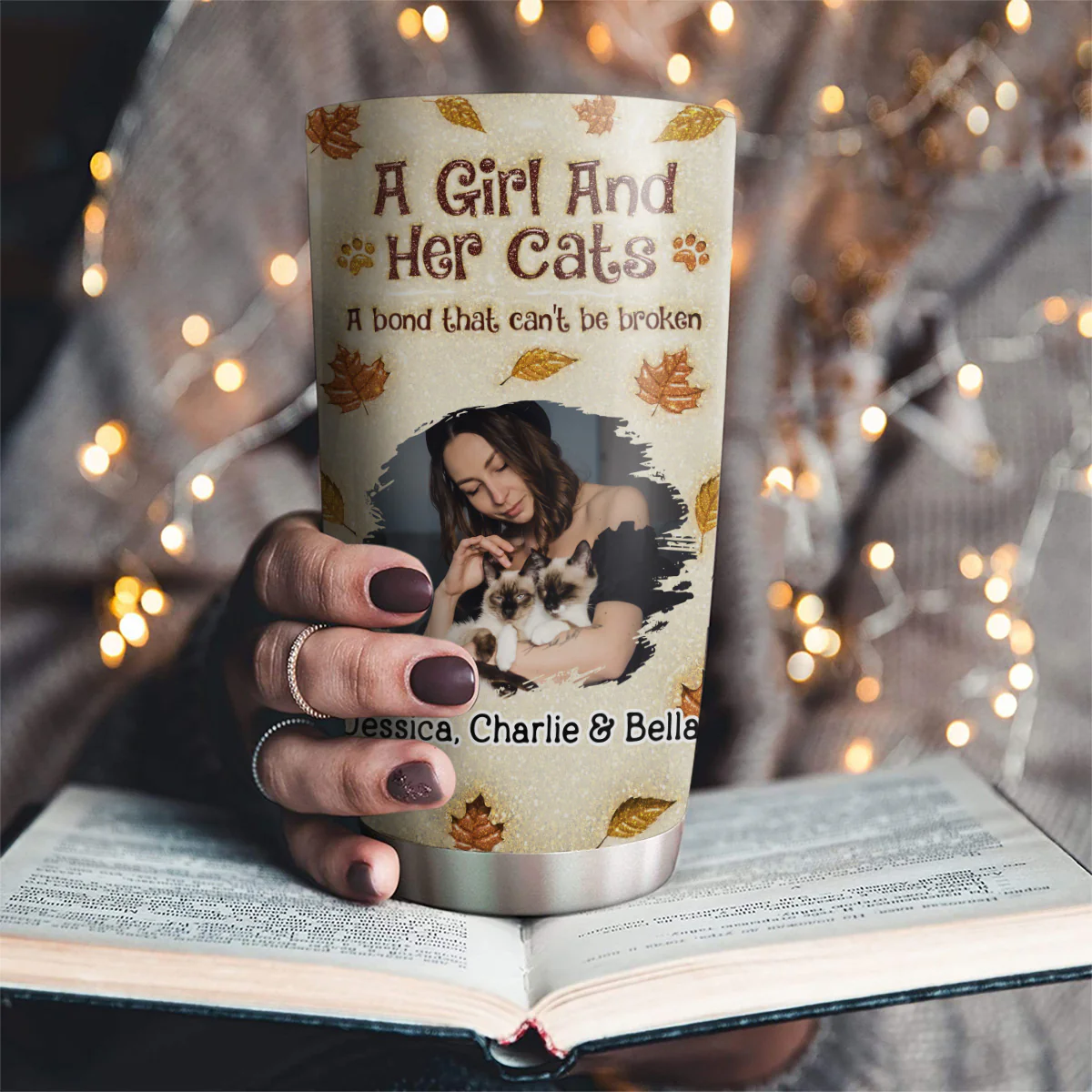 A Girl And Her Cat Autumn Photo - Personalized Custom 3D Inflated Effect Tumbler - Image 3