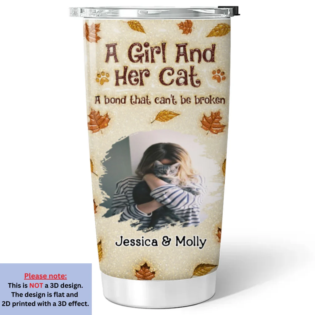 A Girl And Her Cat Autumn Photo - Personalized Custom 3D Inflated Effect Tumbler - Image 4
