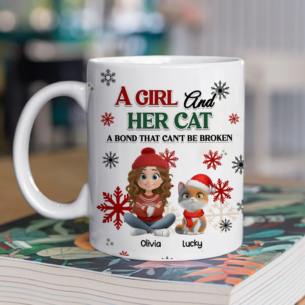 A Girl And Her Cat Love Christmas - Personalized Custom Coffee Mug - Image 4