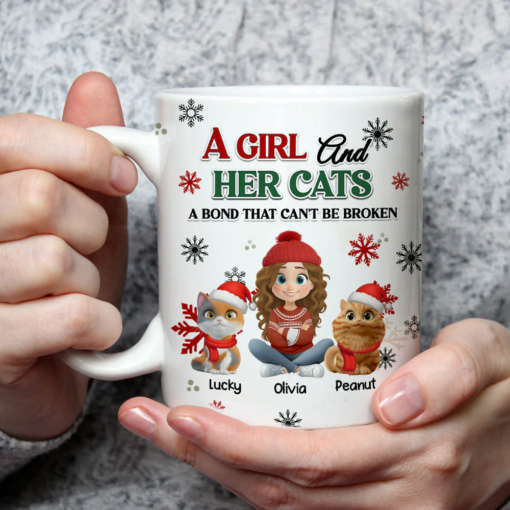 A Girl And Her Cat Love Christmas - Personalized Custom Coffee Mug - Image 5
