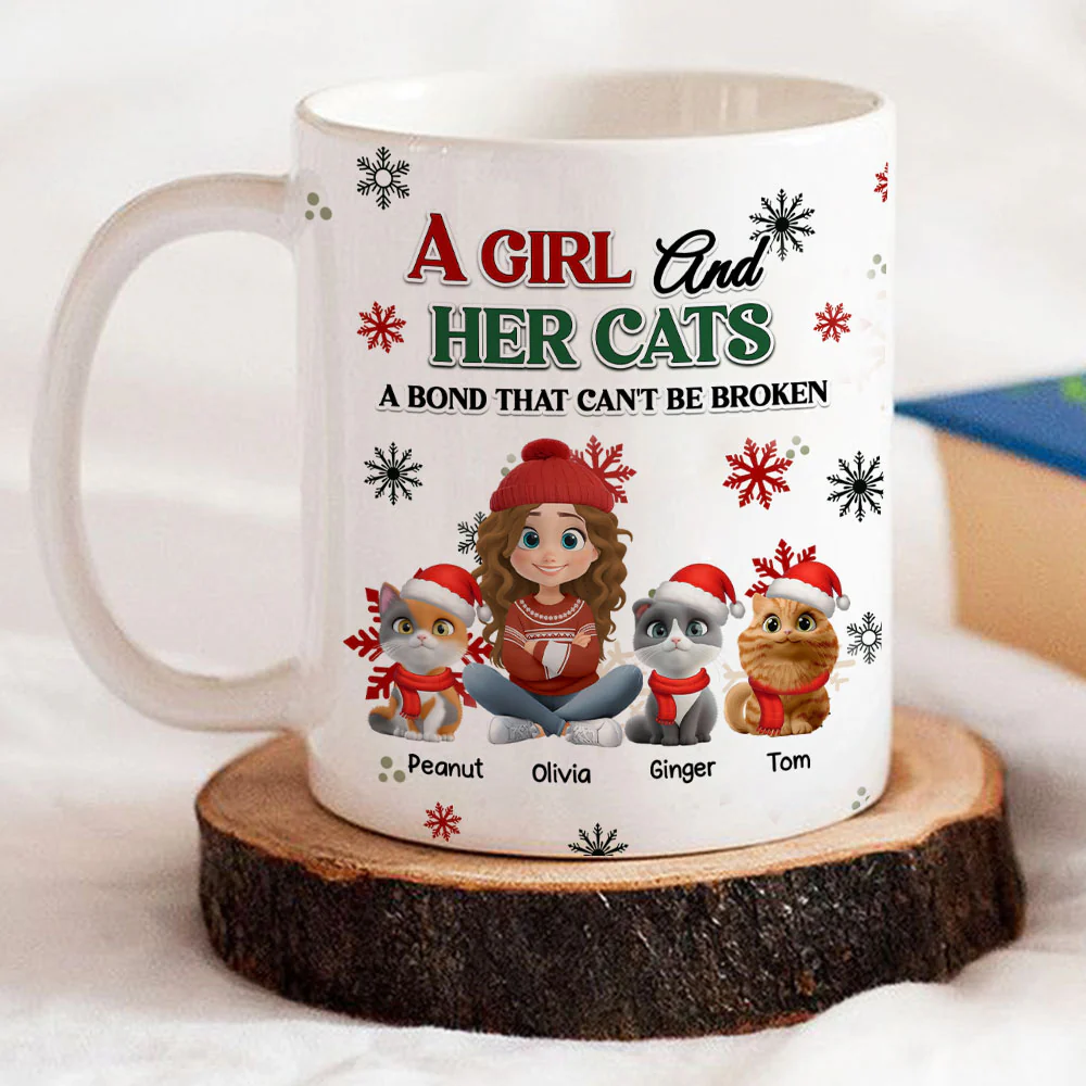 A Girl And Her Cat Love Christmas - Personalized Custom Coffee Mug - Image 6