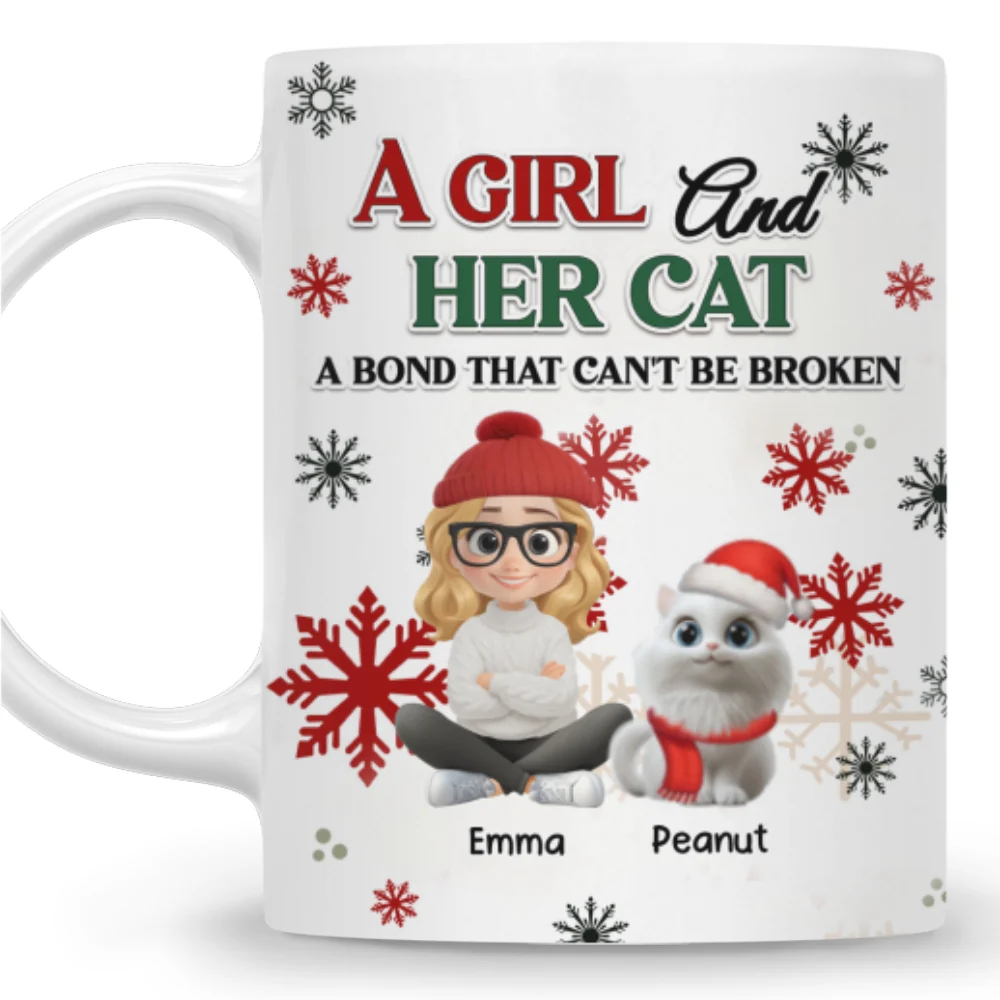 A Girl And Her Cat Love Christmas - Personalized Custom Coffee Mug - Image 8