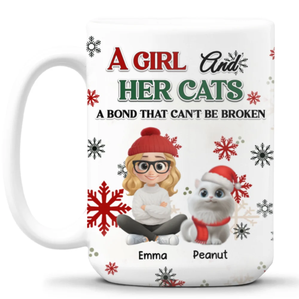 A Girl And Her Cat Love Christmas - Personalized Custom Coffee Mug - Image 9