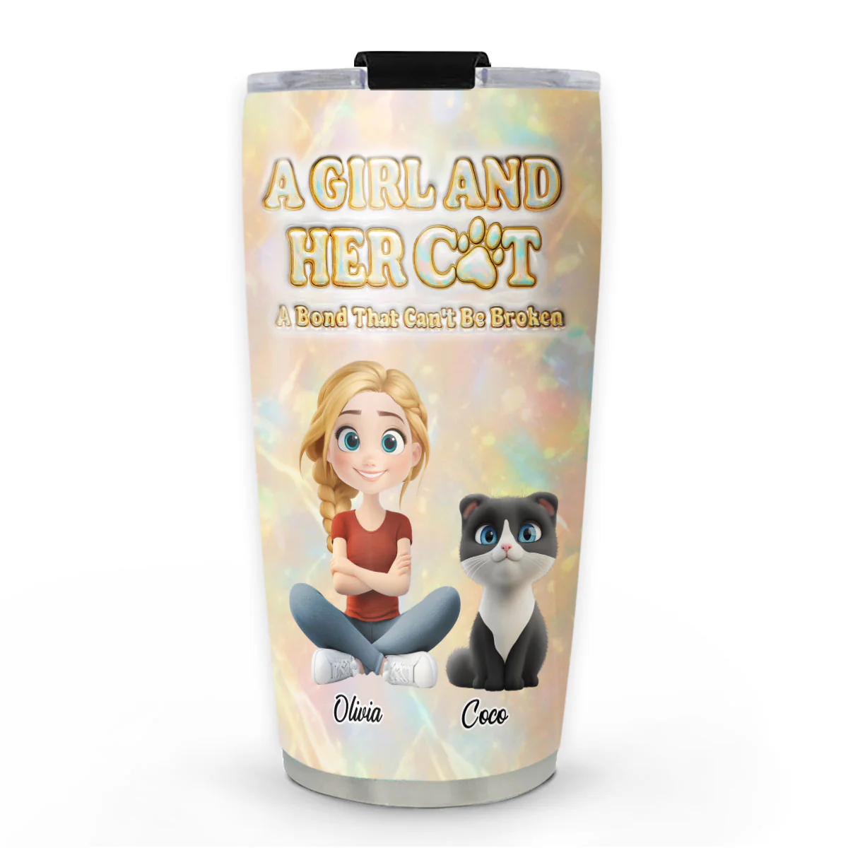 A Girl And Her Cat Pearl - Personalized Custom 3D Inflated Effect Tumbler