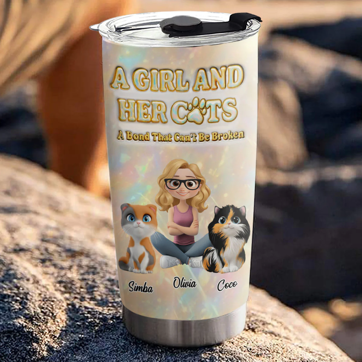 A Girl And Her Cat Pearl - Personalized Custom 3D Inflated Effect Tumbler - Image 3