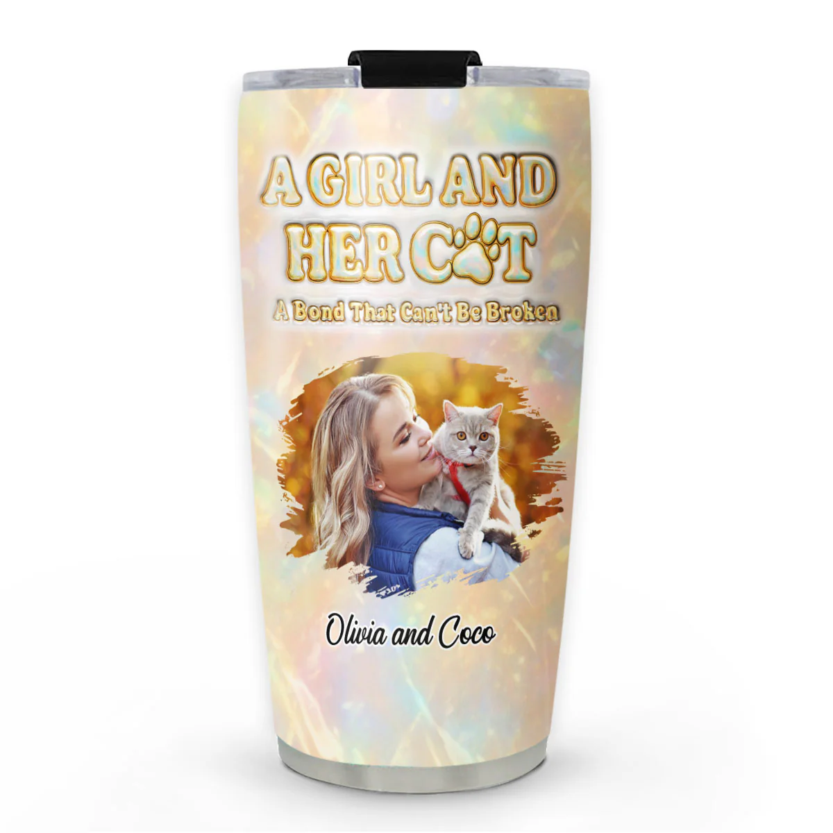 A Girl And Her Cat Pearl Photo - Personalized Custom 3D Inflated Effect Tumbler