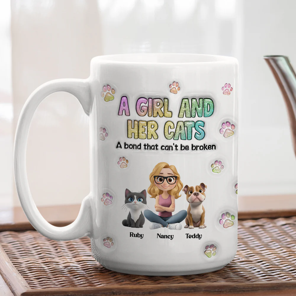 A Girl And Her Cat - Personalized Custom 3D Inflated Effect Mug - Image 10