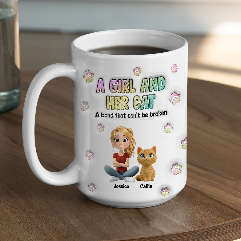A Girl And Her Cat - Personalized Custom 3D Inflated Effect Mug - Image 11