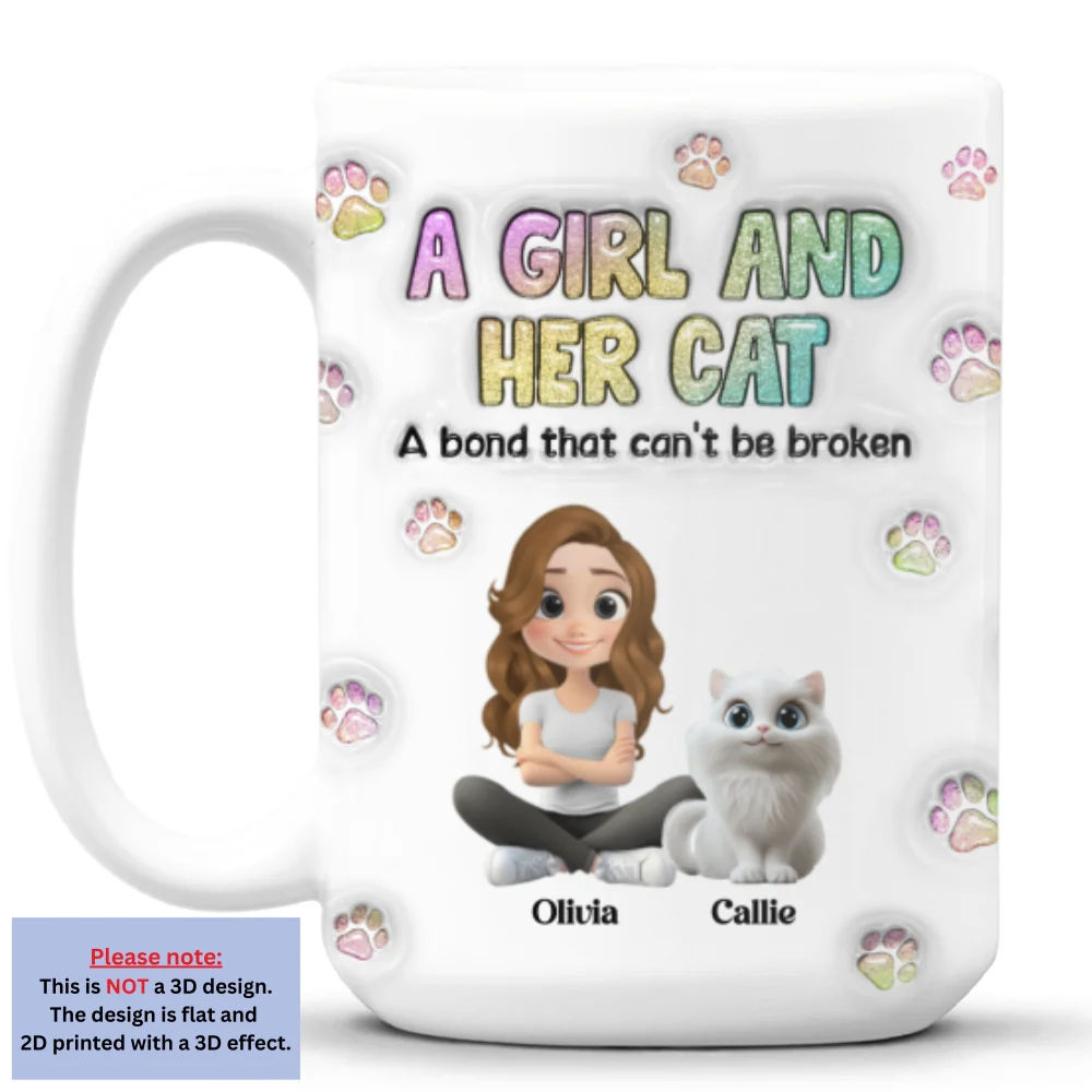 A Girl And Her Cat - Personalized Custom 3D Inflated Effect Mug - Image 13