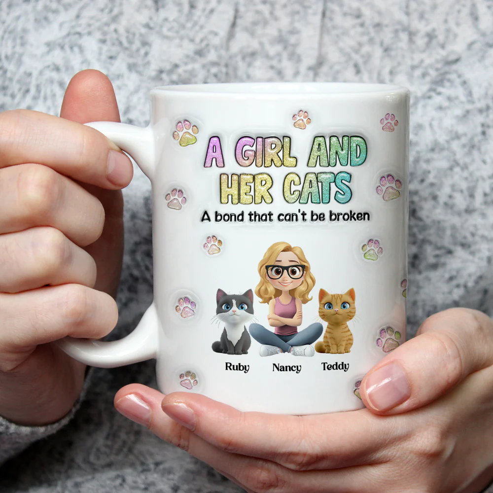 A Girl And Her Cat - Personalized Custom 3D Inflated Effect Mug - Image 3