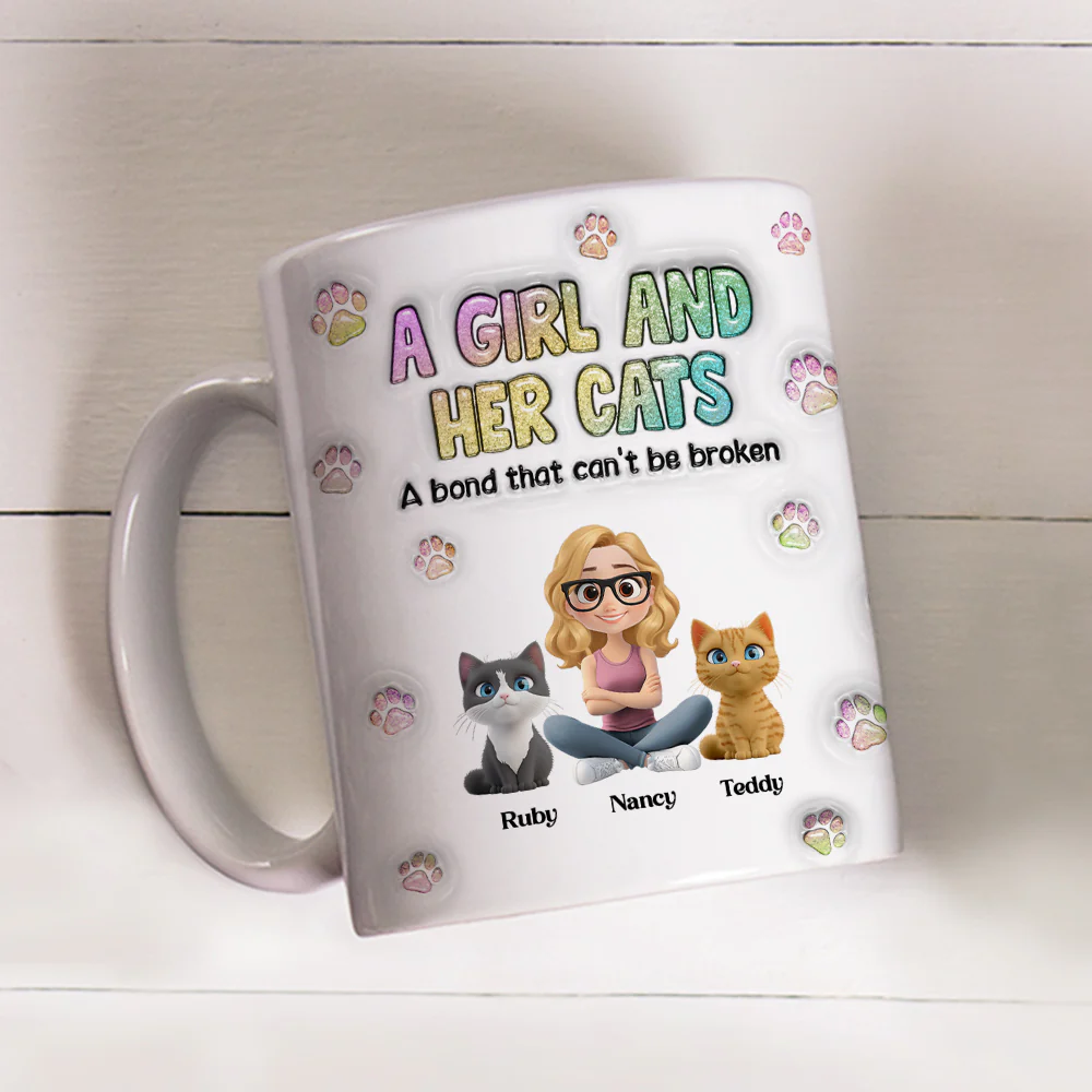 A Girl And Her Cat - Personalized Custom 3D Inflated Effect Mug - Image 4