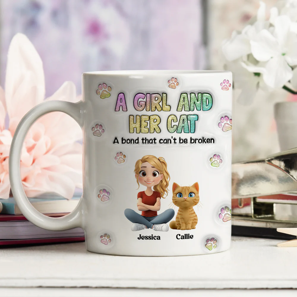 A Girl And Her Cat - Personalized Custom 3D Inflated Effect Mug - Image 5