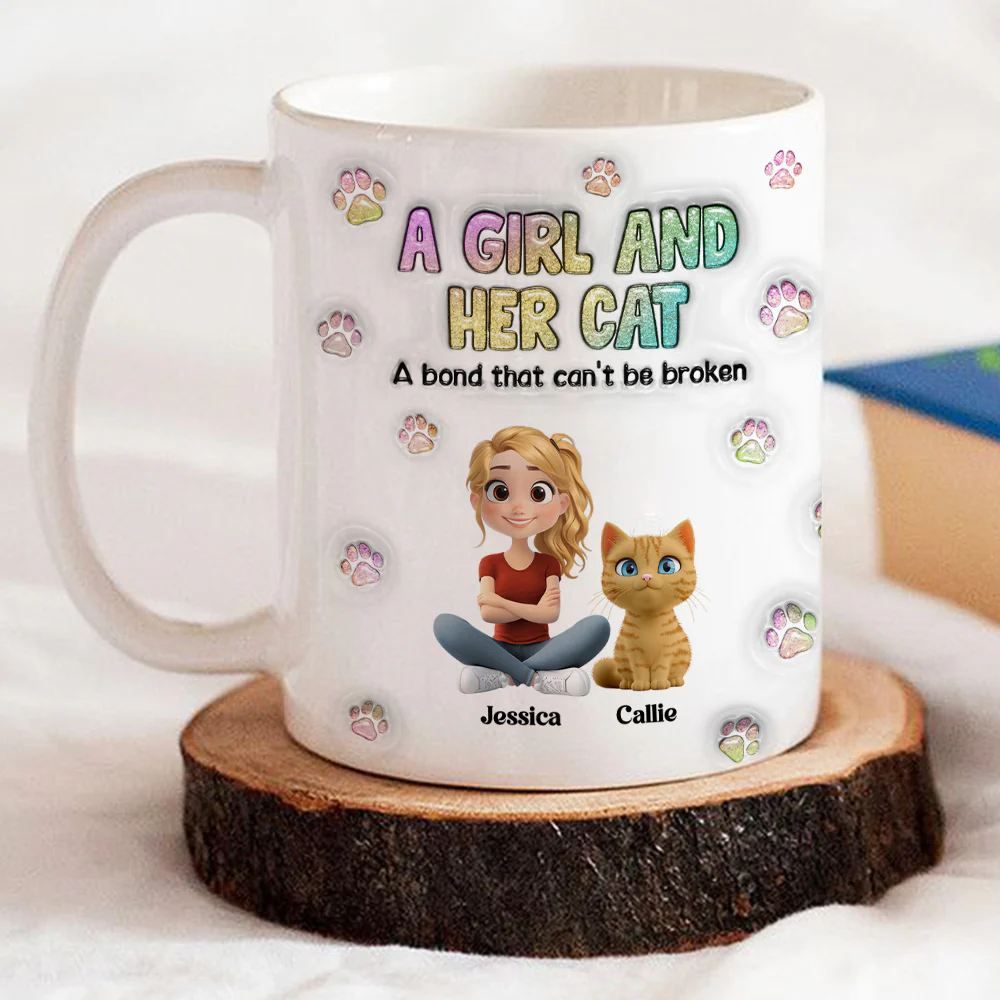 A Girl And Her Cat - Personalized Custom 3D Inflated Effect Mug - Image 6