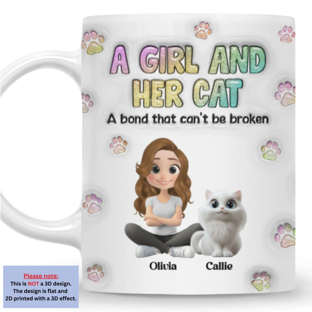 A Girl And Her Cat - Personalized Custom 3D Inflated Effect Mug - Image 7