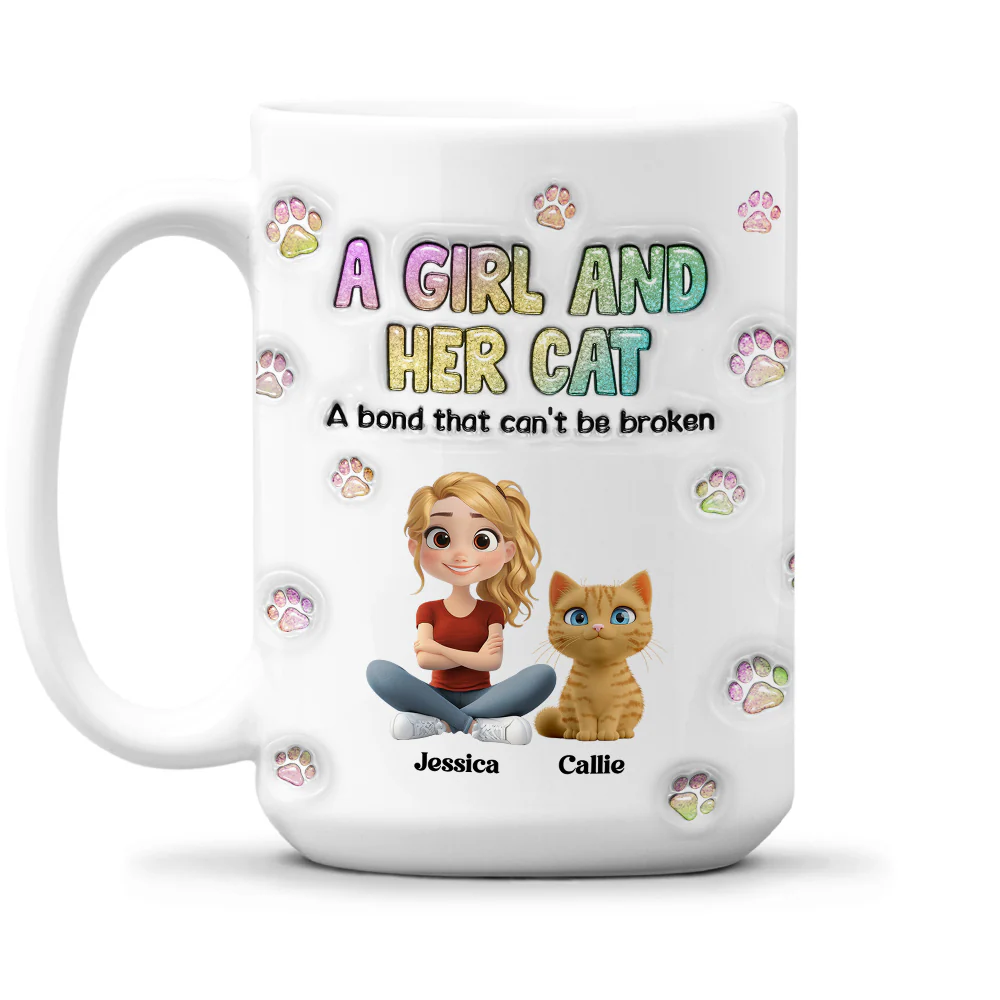 A Girl And Her Cat - Personalized Custom 3D Inflated Effect Mug - Image 8