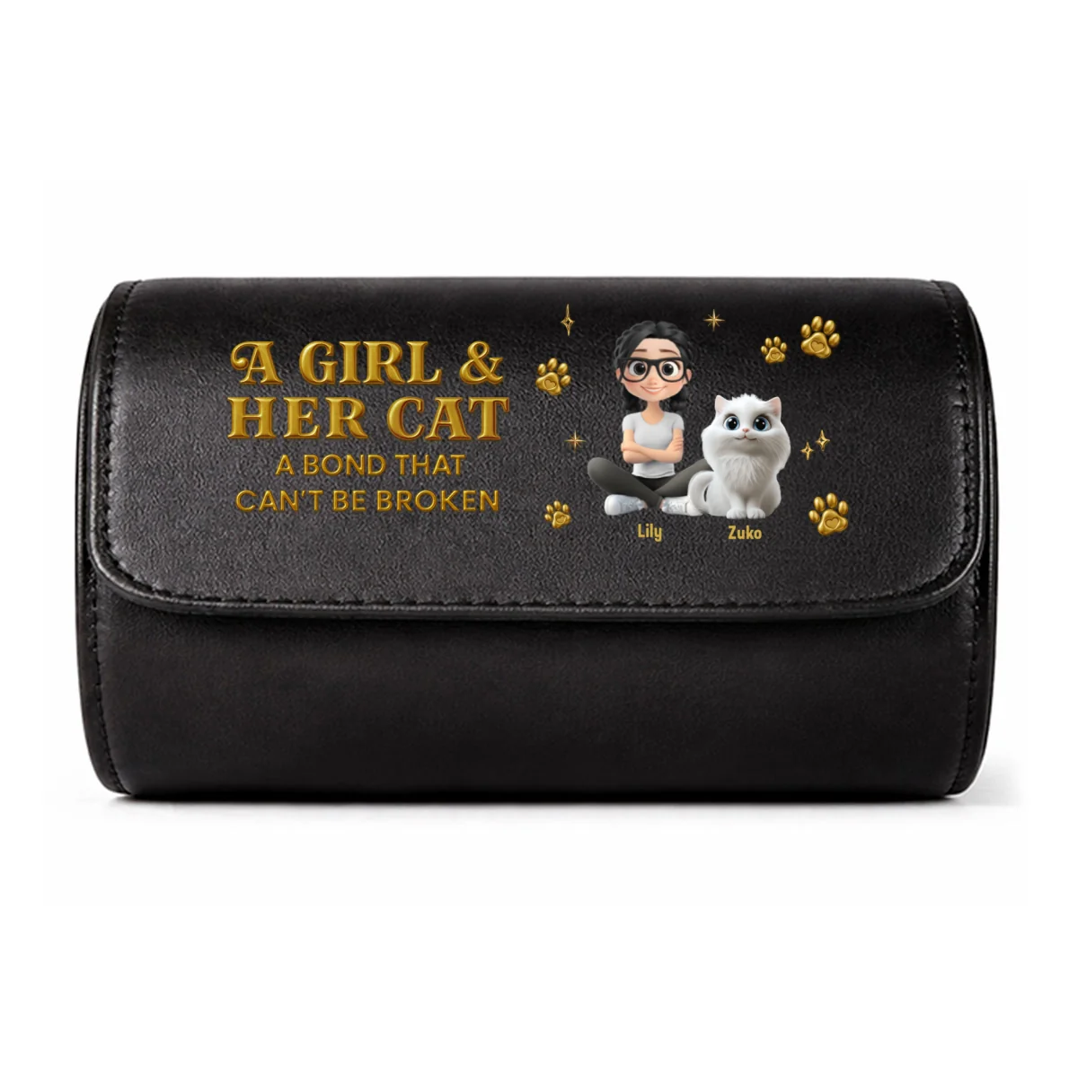 A Girl And Her Cat - Personalized Custom Leather Watch Case - Image 10