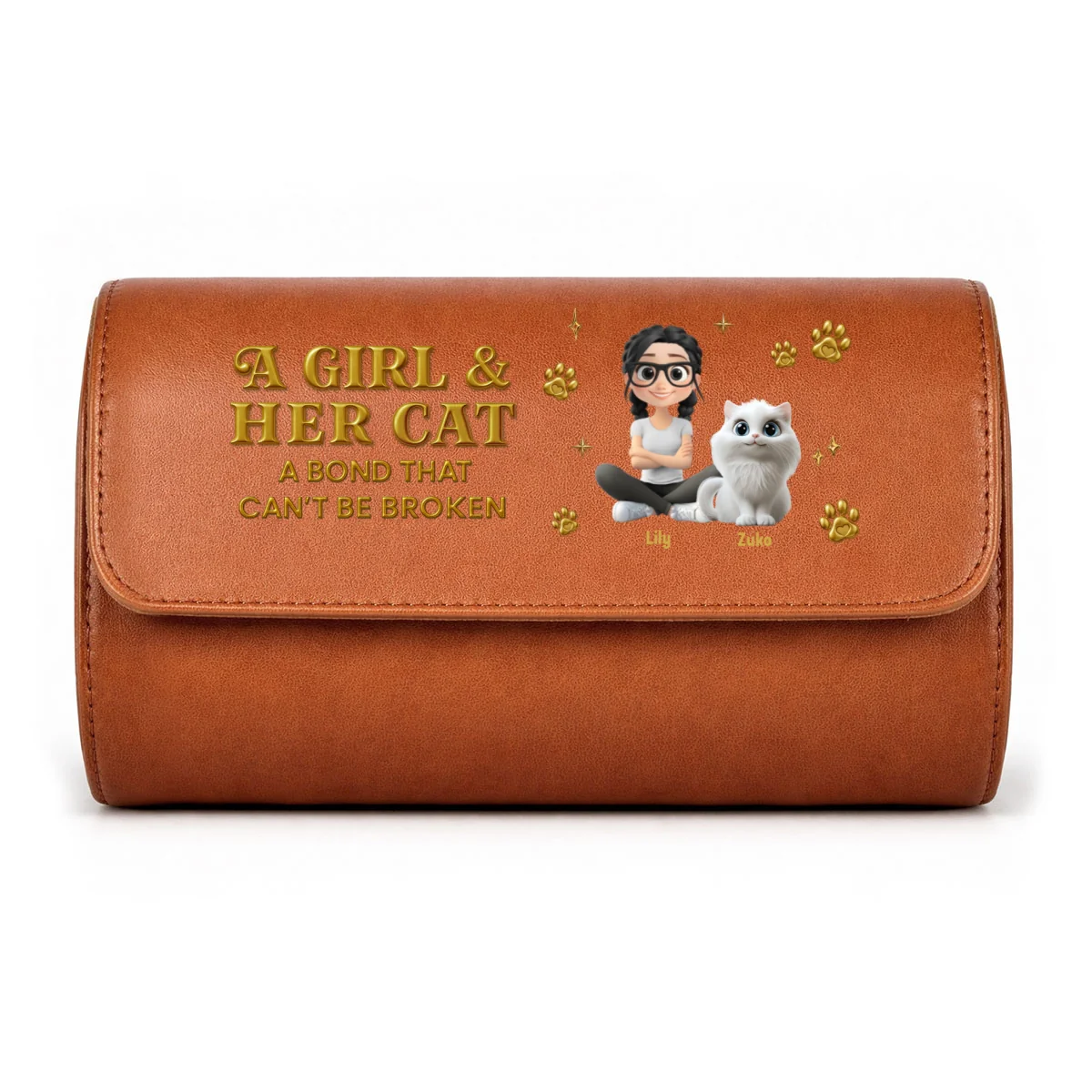 A Girl And Her Cat - Personalized Custom Leather Watch Case - Image 11