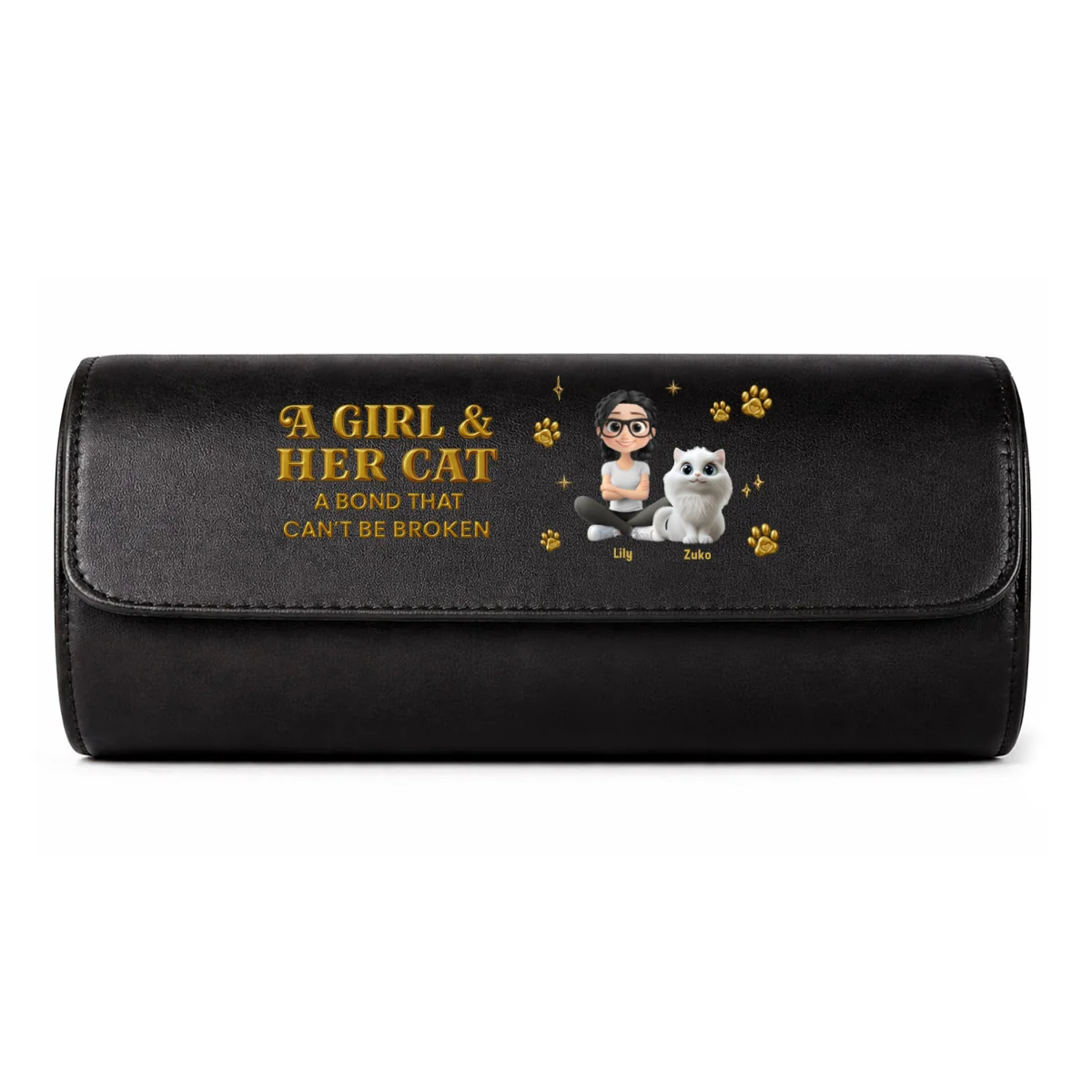 A Girl And Her Cat - Personalized Custom Leather Watch Case - Image 12