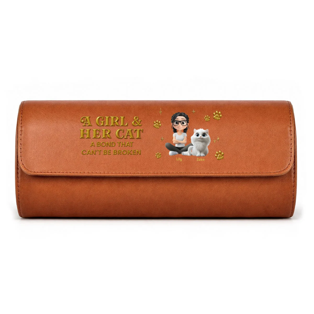 A Girl And Her Cat - Personalized Custom Leather Watch Case - Image 13