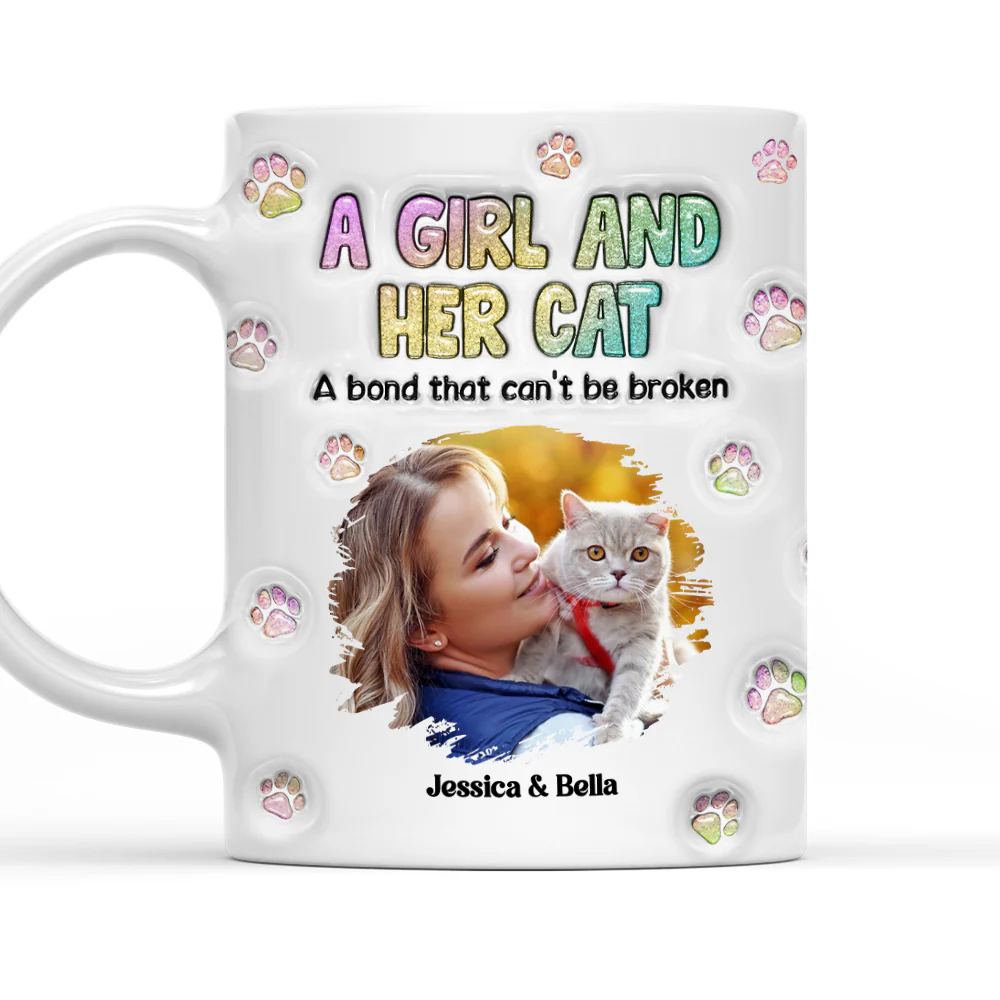 A Girl And Her Cat Photo - Personalized Custom 3D Inflated Effect Mug