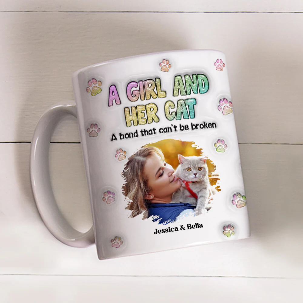 A Girl And Her Cat Photo - Personalized Custom 3D Inflated Effect Mug - Image 4