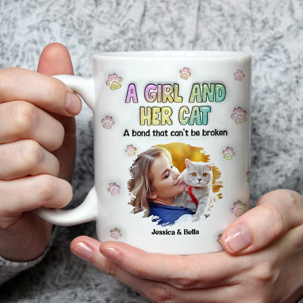 A Girl And Her Cat Photo - Personalized Custom 3D Inflated Effect Mug - Image 5