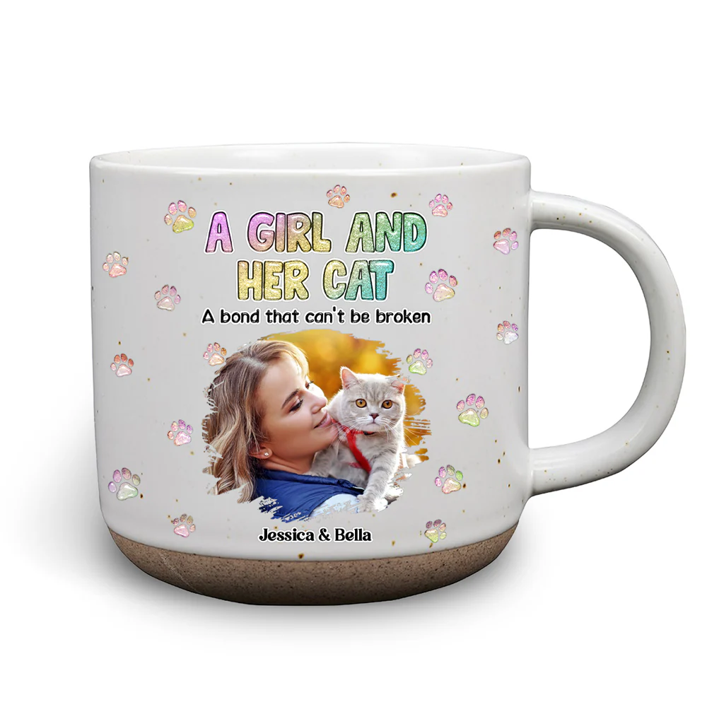 A Girl And Her Cat Photo - Personalized Custom Pottery Mug
