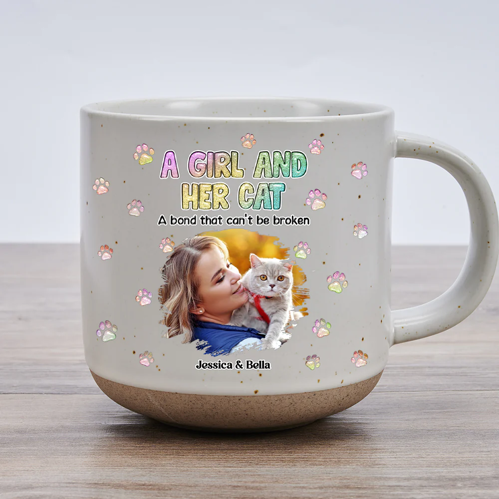 A Girl And Her Cat Photo - Personalized Custom Pottery Mug - Image 2