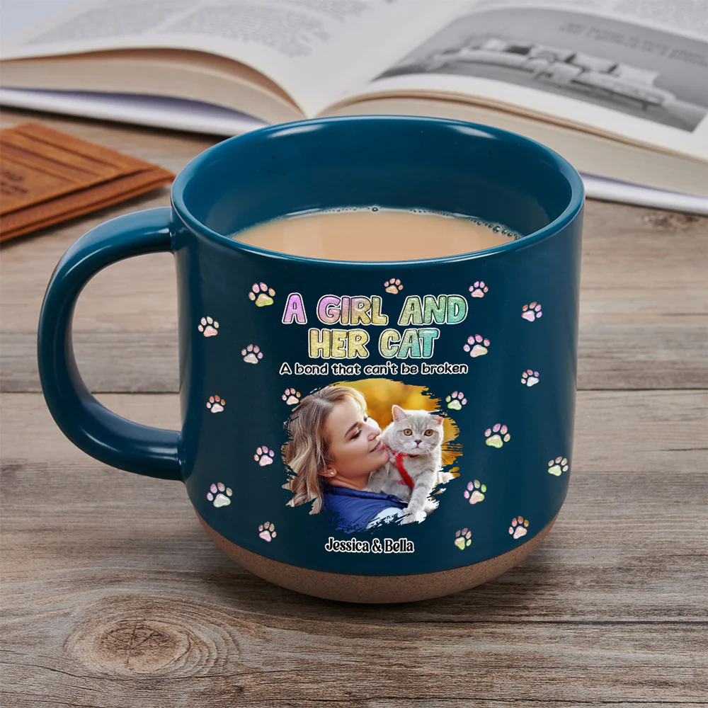 A Girl And Her Cat Photo - Personalized Custom Pottery Mug - Image 4
