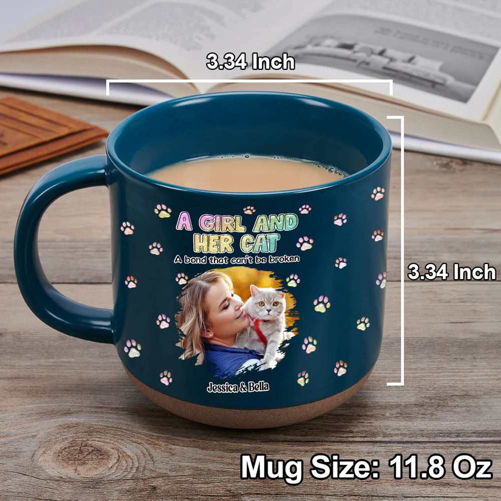 A Girl And Her Cat Photo - Personalized Custom Pottery Mug - Image 5