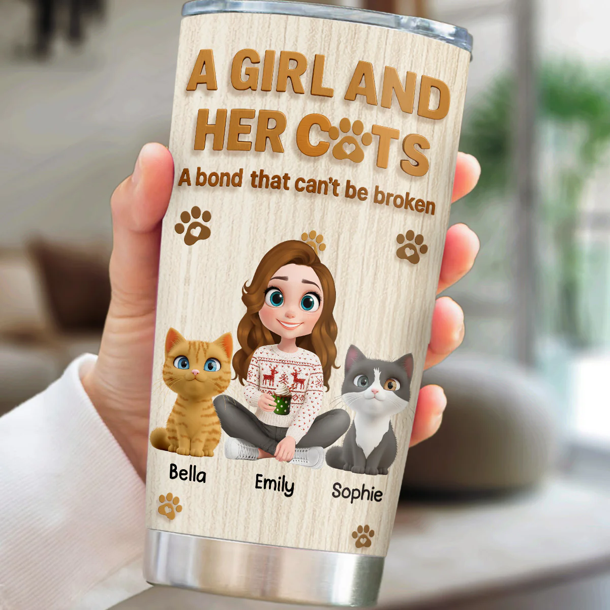 A Girl And Her Cat Snowball - Personalized Custom Tumbler - Image 2