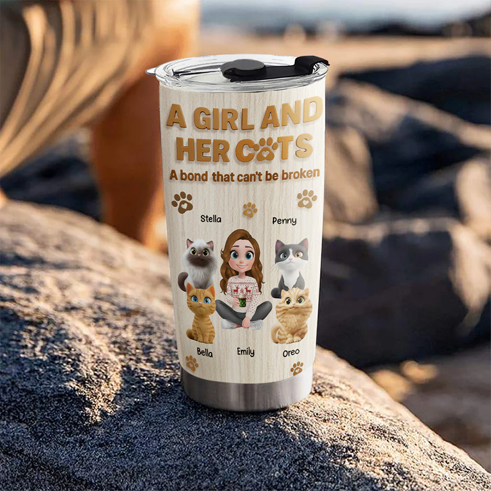 A Girl And Her Cat Snowball - Personalized Custom Tumbler - Image 5