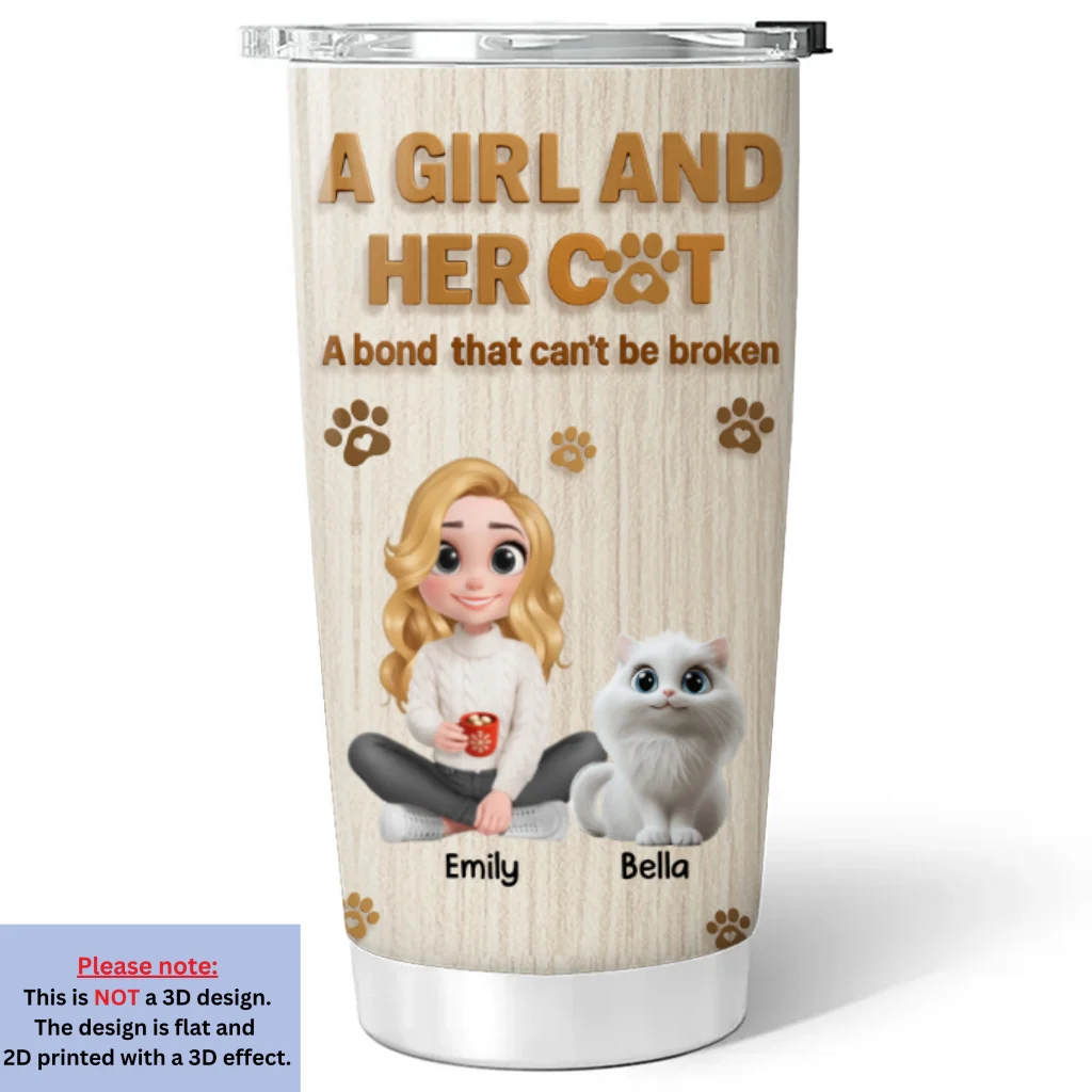 A Girl And Her Cat Snowball - Personalized Custom Tumbler - Image 6