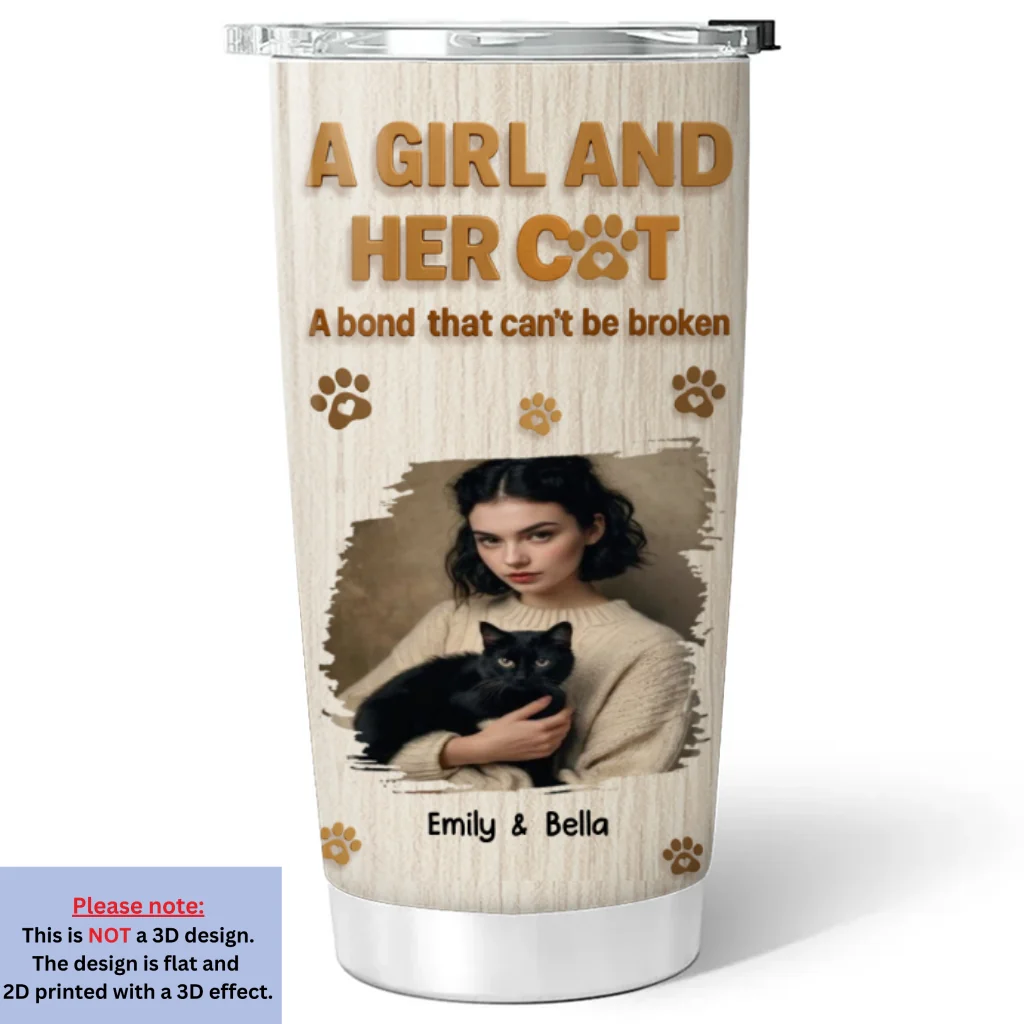 A Girl And Her Cat Snowball Photo - Personalized Custom Tumbler - Image 3