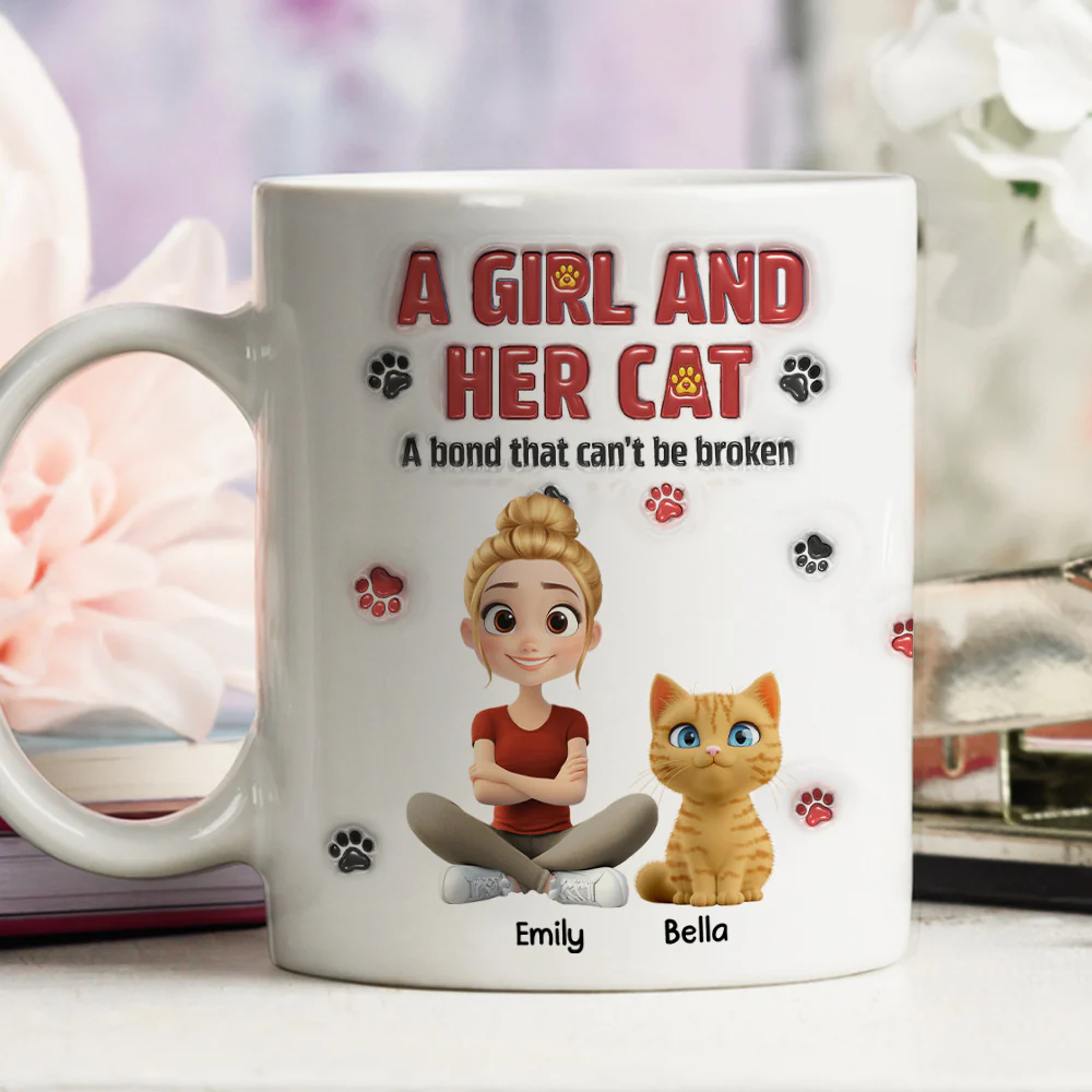 A Girl And Her Cat Version 2 - Personalized Custom 3D Inflated Effect Mug - Image 6