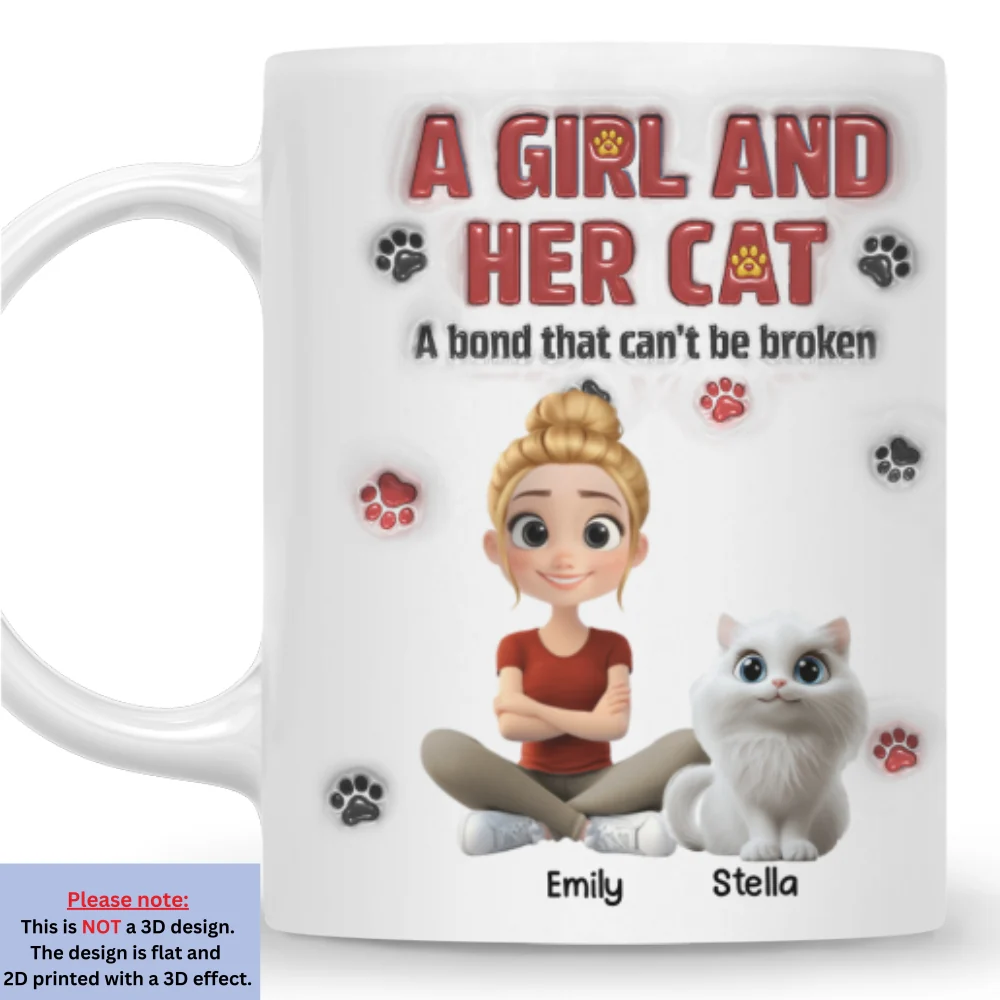 A Girl And Her Cat Version 2 - Personalized Custom 3D Inflated Effect Mug - Image 8
