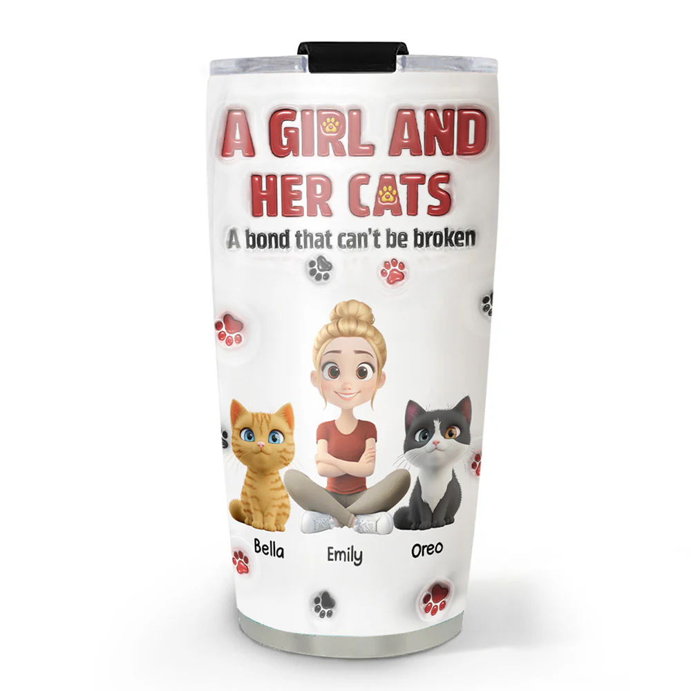 A Girl And Her Cat Version 2 - Personalized Custom 3D Inflated Effect Tumbler